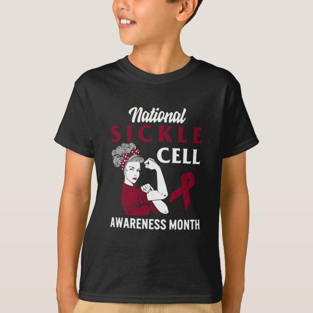National Sickle Cell Awareness Month Burgundy Ribb T-Shirt (Front)