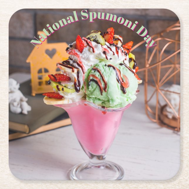 National Spumoni Day Square Paper Coaster (Front)
