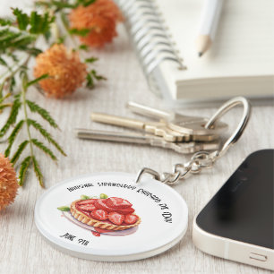 National Strawberry Rhubarb Pie Day Custom  Key Ring