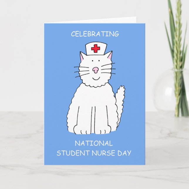 National Student Nurse Day Cute Cartoon Cat Card (Front)