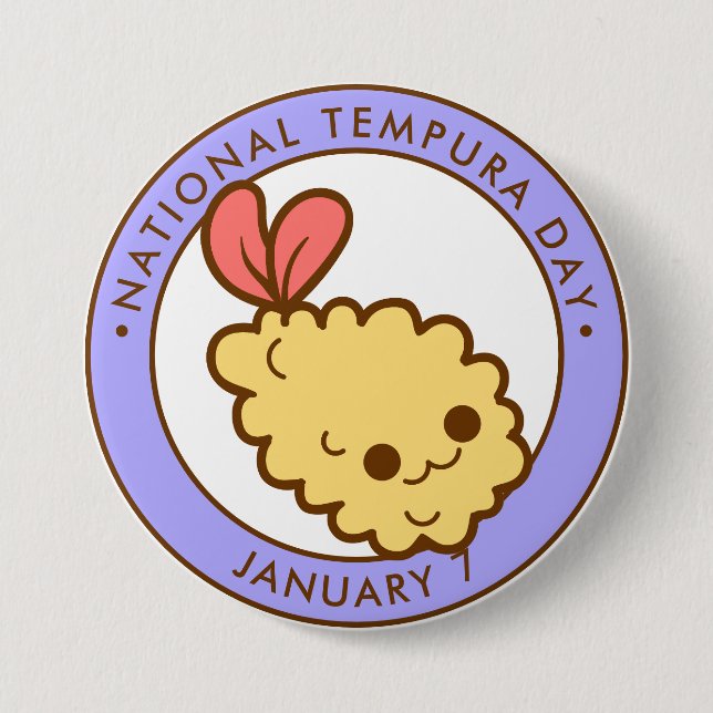 National Tempura Day, kawaii shrimp tempura 7.5 Cm Round Badge (Front)