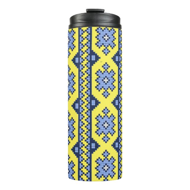 national Ukrainian embroidery ornaments Thermal Tumbler (Front)