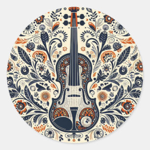  National Violin Day Melody Sticker with Folk Art 