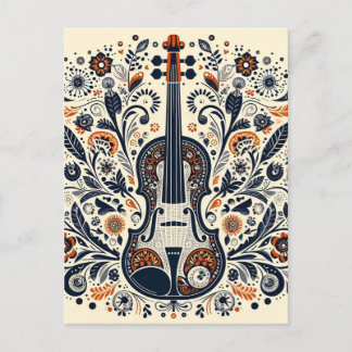  National Violin Day Melody Sticker with Folk Art  Holiday Postcard