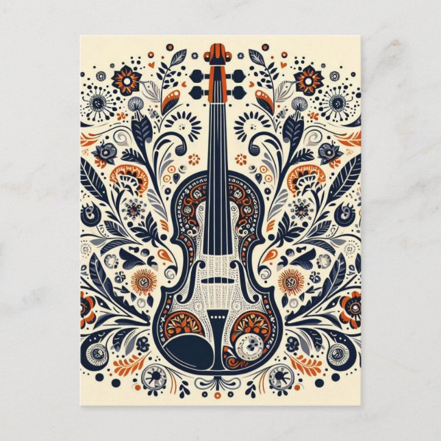  National Violin Day Melody Sticker with Folk Art  Postcard (Front)