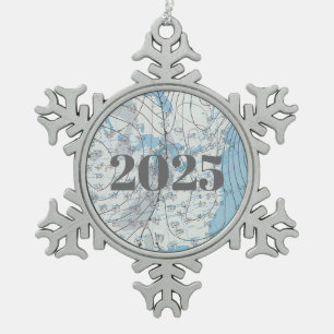 National Weather Map 2025 Snowflake Pewter Christmas Ornament