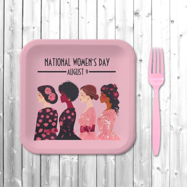 National Women’s Day Global Women Pink Floral Paper Plate (Creator Uploaded)