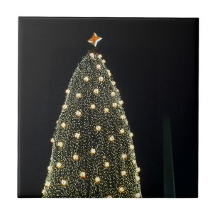 National Xmas Tree & Washington Monument at Night Ceramic Tile