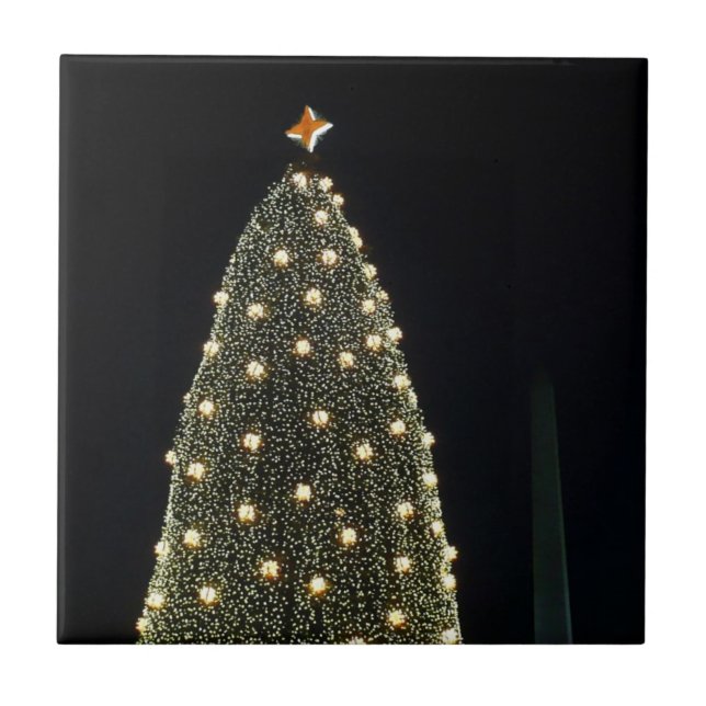 National Xmas Tree & Washington Monument at Night Ceramic Tile (Front)