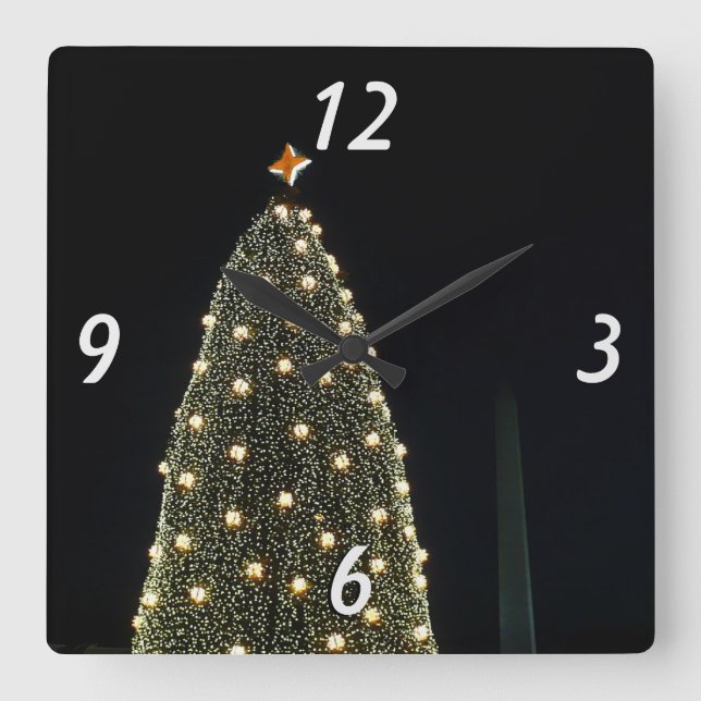 National Xmas Tree & Washington Monument at Night Square Wall Clock (Front)