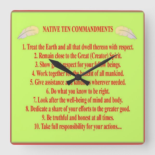 Native 10 Commandments Acrylic Wall Clock (Front)