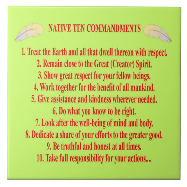 Native 10 Commandments Large (15cm) Ceramic Tile (Front)