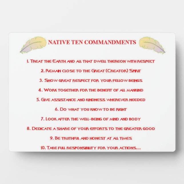 Native 10 Commandments Tabletop Plaque with Easel (Front)