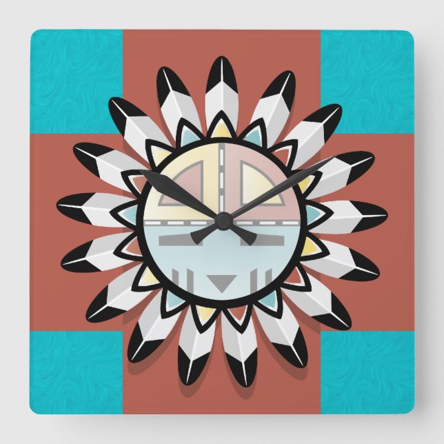 Native American Abstract Art Hopi Mask Square Wall Clock (Front)