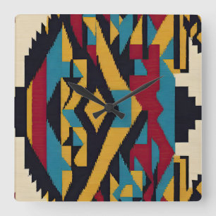 Native American Abstract Tribute 01 Square Wall Clock