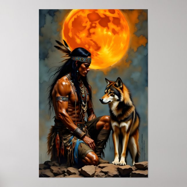 Native American and Wolf Poster (Front)