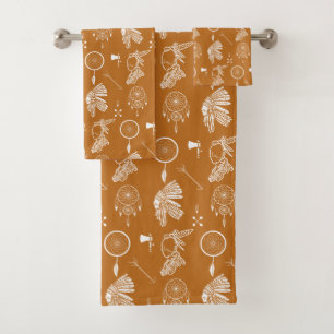 Native American Apache Chief Indian Pattern Bath Towel Set