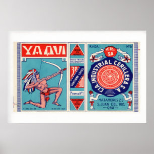Native American Archer Bow Arrow Vintage Matchbox Poster