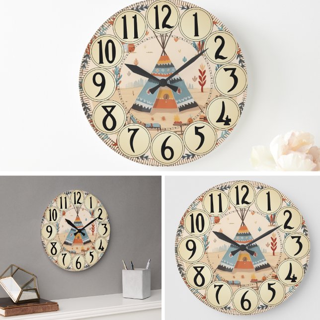 Native American  Art Tribe Vintage Large Clock (native american decor vintage culture southwest southwestern south western  religious spiritual)