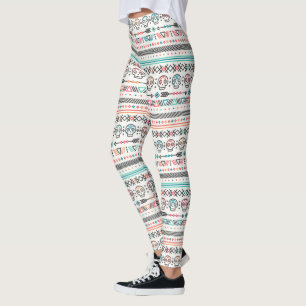 Native American Aztec and Skulls Pattern Leggings