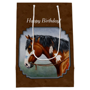 Native American Bay Pinto Horse Brown Medium Gift Bag