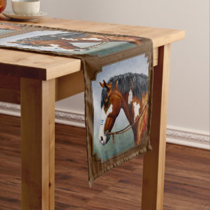 Native American Bay Pinto Horse Brown Medium Table Runner