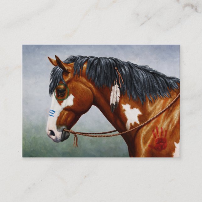 Native American Bay Pinto War Horse Business Card (Front)