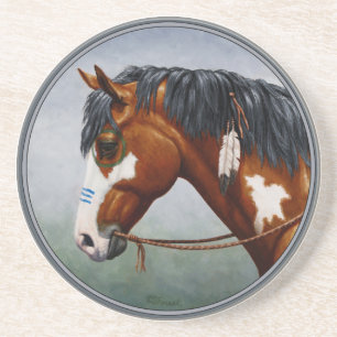 Native American Bay Pinto War Horse Coaster