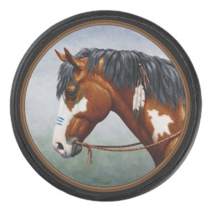 Native American Bay Pinto War Horse Hockey Puck