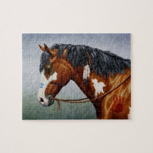 Native American Bay Pinto War Horse Jigsaw Puzzle