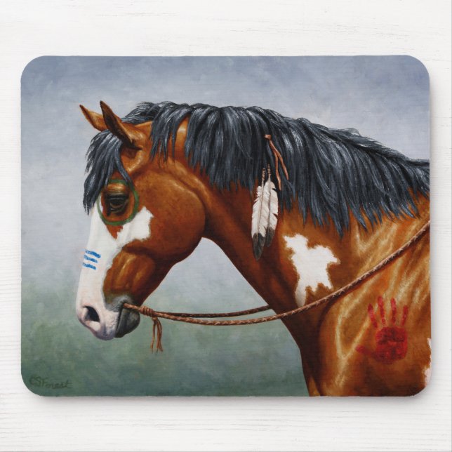 Native American Bay Pinto War Horse Mouse Pad (Front)