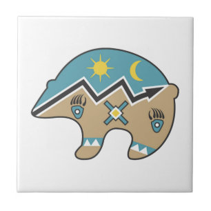 Native American Bear, blue, brown Tile
