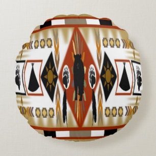 Native American Bear Clan Round Cushion