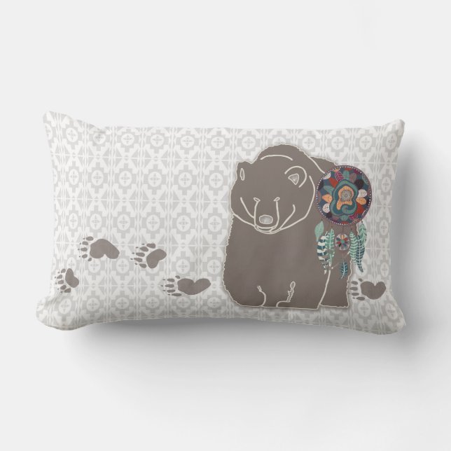 Native American Bear Spirit Guide with Tracks Lumbar Cushion (Front)