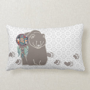 Native American Bear Spirit Guide with Tracks Lumbar Cushion