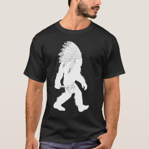 Native American Bigfoot Wearing Headdress Holding T-Shirt