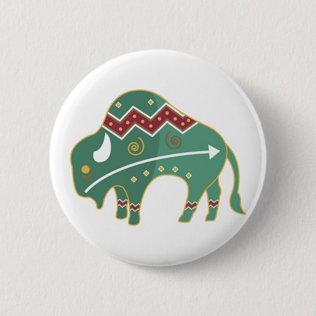 Native American Bison, green 6 Cm Round Badge (Front)