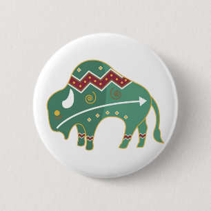Native American Bison, green 6 Cm Round Badge