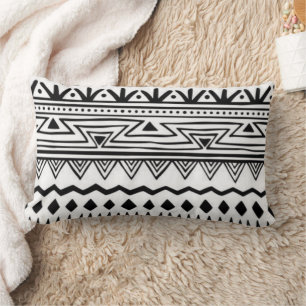 Native American Black and White Throw Pillow/ Lumbar Cushion