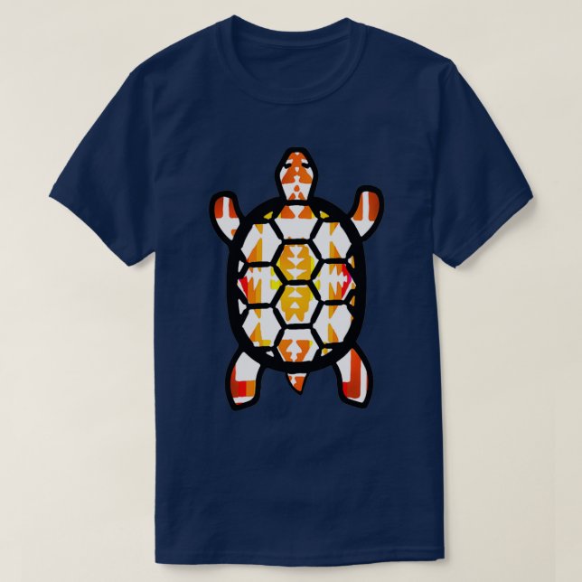 Native American Black White Fire Colour Turtle Des T-Shirt (Design Front)