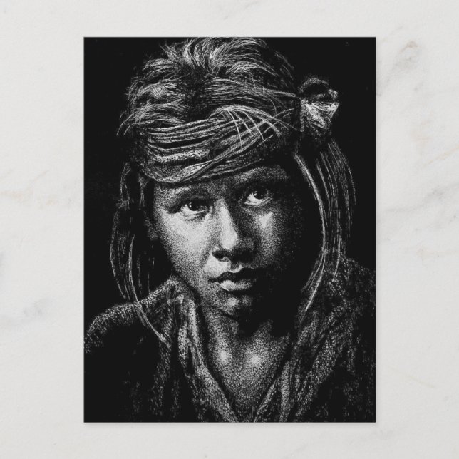 Native American Boy my 2004 drawing postcard (Front)