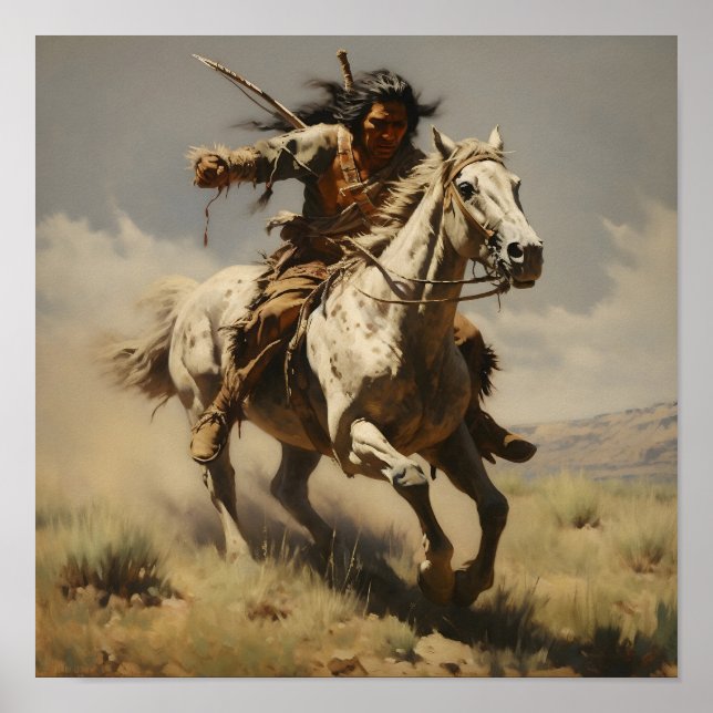 Native American Brave Riding a Horse Poster (Front)