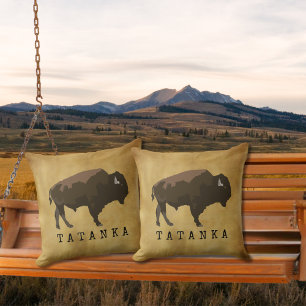 Native American Buffalo   Bison   Tatanka Drawing  Cushion