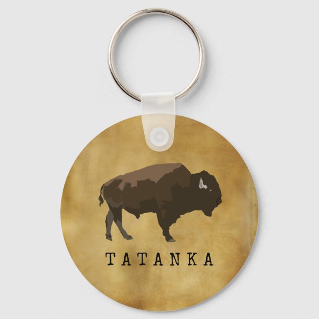 Native American Buffalo | Bison | Tatanka Drawing Key Ring (Front)