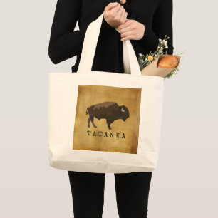 Native American Buffalo Bison Tatanka Drawing Large Tote Bag