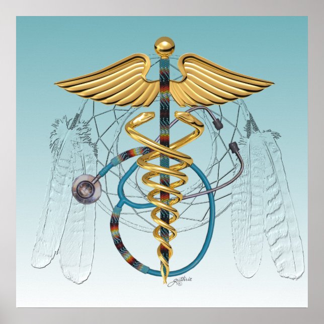 Native American Caduceus and Stethoscope Poster (Front)