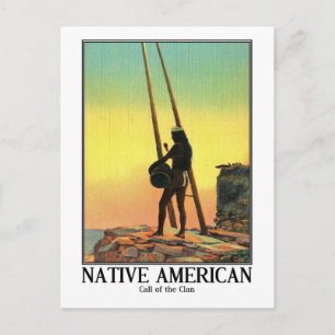 Native American, Call of the Clan, Vintage Postcard