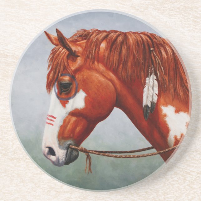 Native American Chestnut Pinto War Horse Coaster (Front)