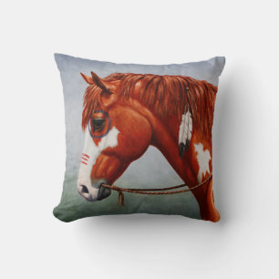 Native American Chestnut Pinto War Horse Cushion