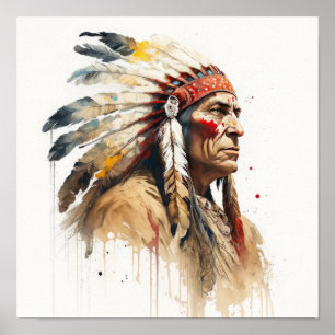 Native American Chief Art Print Poster